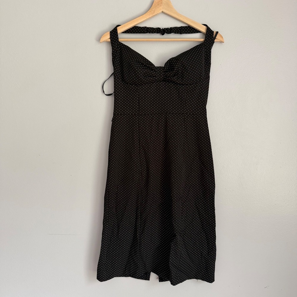Vintage My Michelle Black Polka Dot Halter Dress Sweetheart Bow Rockabilly Pinup - Picture 2 of 7